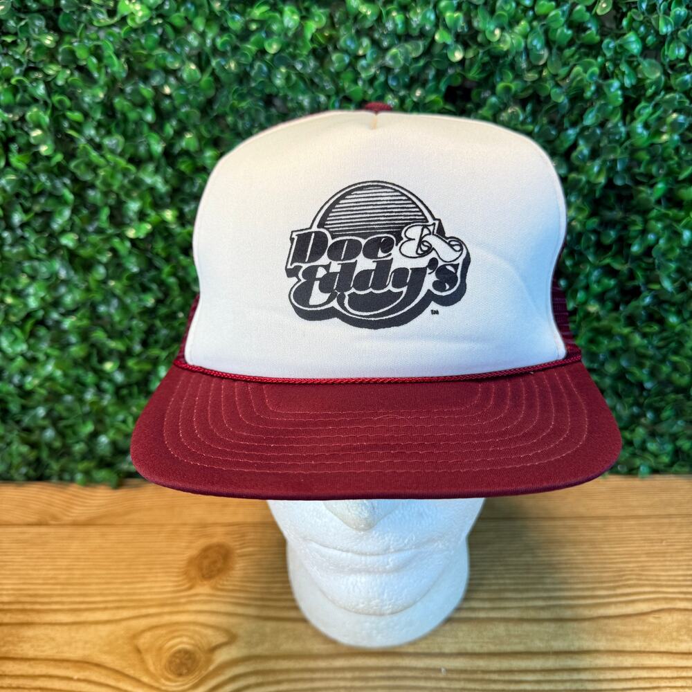 Doc and Eddy's Snapback Trucker Mesh Hat Cap Red White One Size OSFA